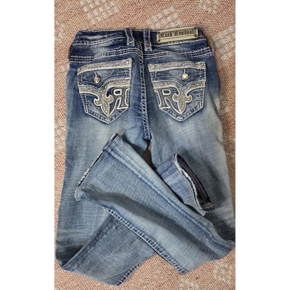 Y2K Rock Revival Jeans Womens 26 Boot Cut Sundee Embroidered Blue Distressed - Picture 5 of 5